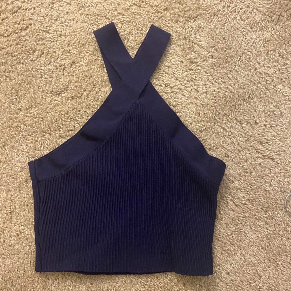 Women's Navy and Blue Crop-top